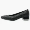 Ara Black Leather Court Shoes with Geometric Design and Silver Heel Detail