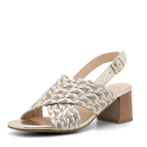 Ara Gold Summer Sandal with Block Heel and Crossover Straps