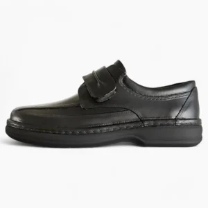 Ara Men's Extra Wide Black Leather Velcro Shoes – Smooth Leather & Removable Footbed