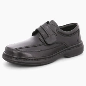 Ara Men's Extra Wide Black Leather Velcro Shoes – Smooth Leather & Removable Footbed