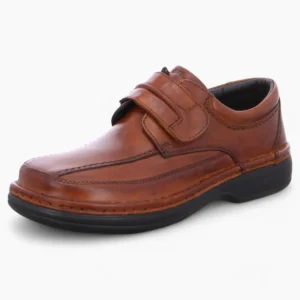 Ara Men's Extra Wide Cognac Leather Shoes – Velcro Fastening & Removable Footbed