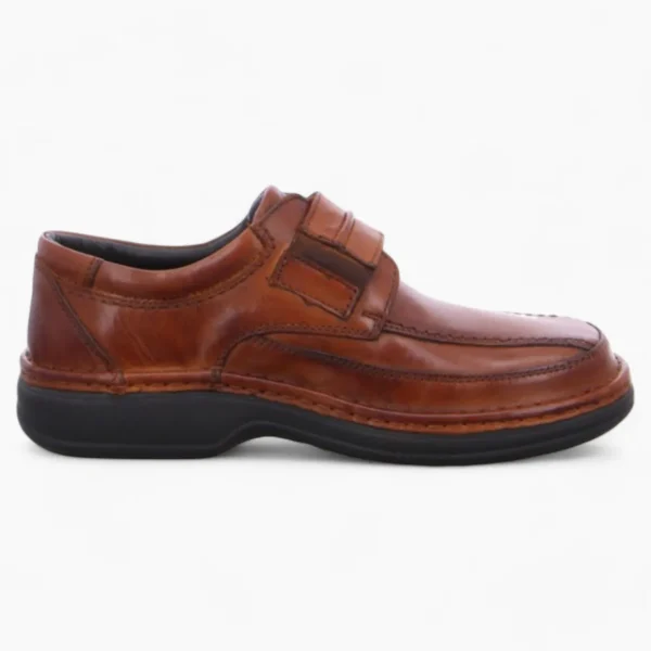 Ara Men's Extra Wide Cognac Leather Shoes – Velcro Fastening & Removable Footbed