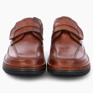 Ara Men's Extra Wide Cognac Leather Shoes – Velcro Fastening & Removable Footbed