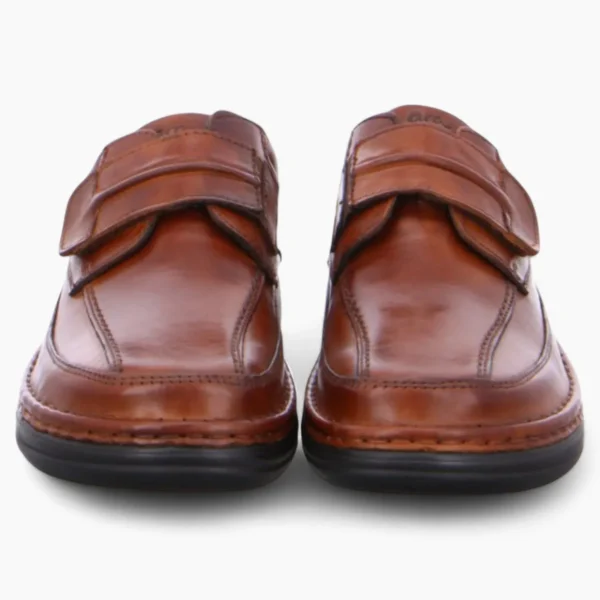 Ara Men's Extra Wide Cognac Leather Shoes – Velcro Fastening & Removable Footbed