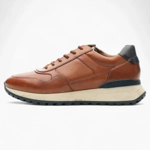 Ara Meo Cognac Men's Brown Leather Trainers – Wide Fit with Side Zip