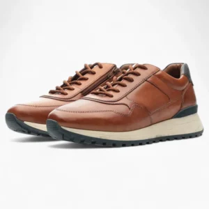 Ara Meo Cognac Men's Brown Leather Trainers – Wide Fit with Side Zip