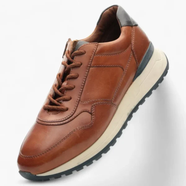 Ara Meo Cognac Men's Brown Leather Trainers – Wide Fit with Side Zip
