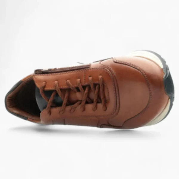 Ara Meo Cognac Men's Brown Leather Trainers – Wide Fit with Side Zip