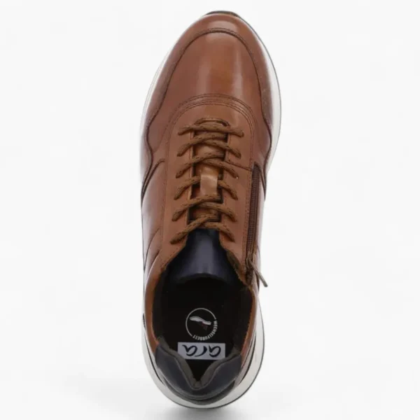 Ara Meo Cognac Men's Brown Leather Trainers – Wide Fit with Side Zip