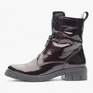 Ara Red Patent Boots with Front Zip, Pull Tab & Chunky Sole - Wide Fit, Comfort Focused