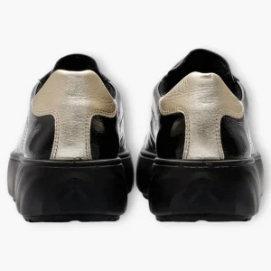 Ara Wide Fit Black Patent Trainer with Gold Heel Detail