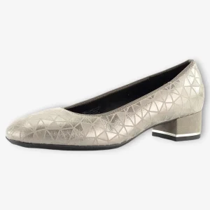 Ara Wide Fit Silver Court Shoes with Block Heel