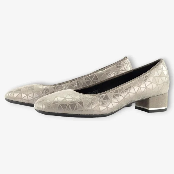 Ara Wide Fit Silver Court Shoes with Block Heel