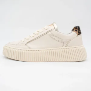 Beige Chunky Trainer with Gold and Leopard Print Detailing by Meline