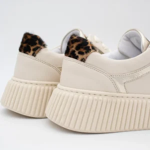 Beige Chunky Trainer with Gold and Leopard Print Detailing by Meline