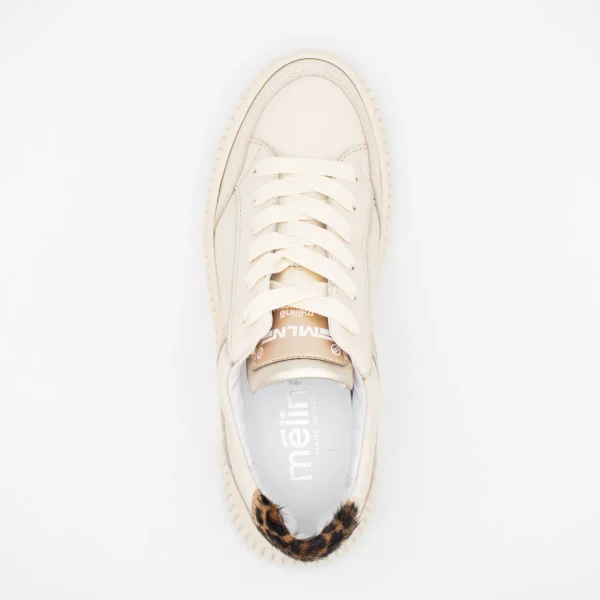 Beige Chunky Trainer with Gold and Leopard Print Detailing by Meline