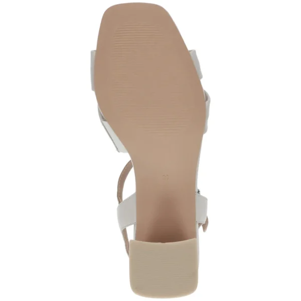 Beige Leather Block Heel Sandal with Bow Detail