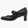 Black Vegan Court Shoes with Block Heel & Cross Strap