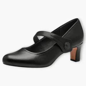 Black Vegan Court Shoes with Block Heel & Cross Strap