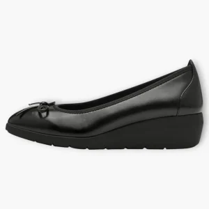 Black Vegan Wide Fit Ballerina Shoes with Low Wedge Sole