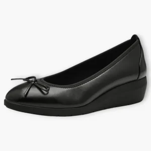 Black Vegan Wide Fit Ballerina Shoes with Low Wedge Sole