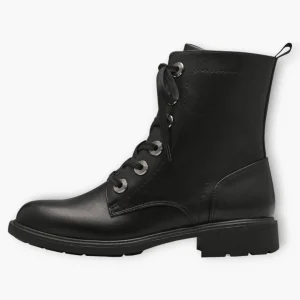 Black Women's Lace-Up Boots with Block Heel