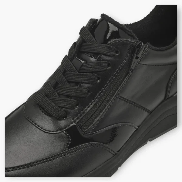 Black Women's Lace-Up Trainers with Zip – Comfortable Vegan Shoes