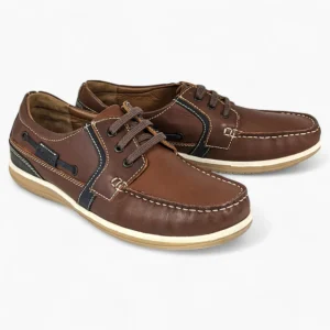 Brown Wide-Fit Lace-Up Shoes with Navy Detail - Dubarry Sheen