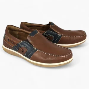 Brown Wide-Fit Slip-On Shoes with Navy Detail - Dubarry Shaun