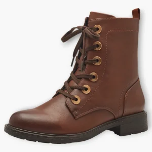 Brown Women's Lace-Up Boots with Block Heel