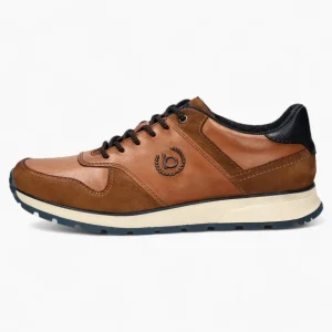 Bugatti Ivo Men's Cognac Leather Sneakers – Wide Fit, Memory Foam Insole