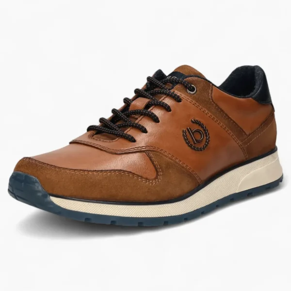 Bugatti Ivo Men's Cognac Leather Sneakers – Wide Fit, Memory Foam Insole