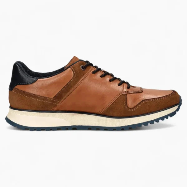 Bugatti Ivo Men's Cognac Leather Sneakers – Wide Fit, Memory Foam Insole