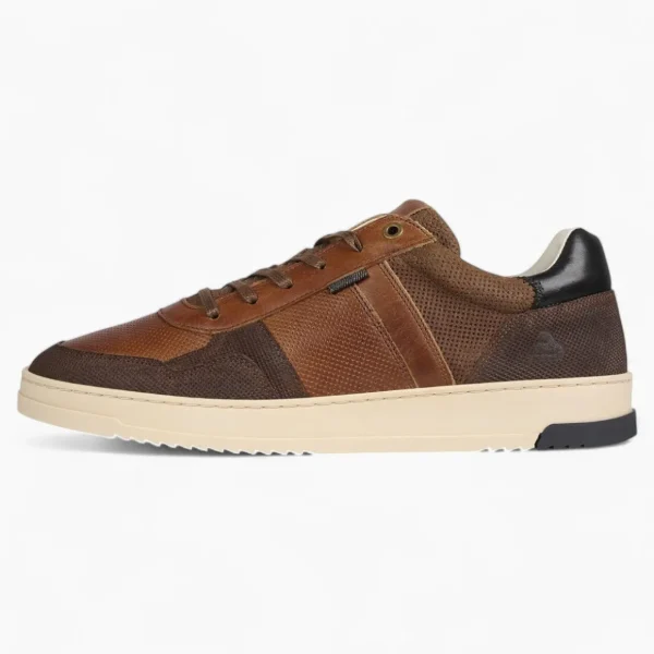 BullBoxer Cognac Leather Sneakers with Off-White Sole