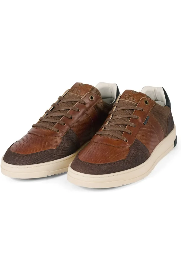 BullBoxer Cognac Leather Sneakers with Off-White Sole