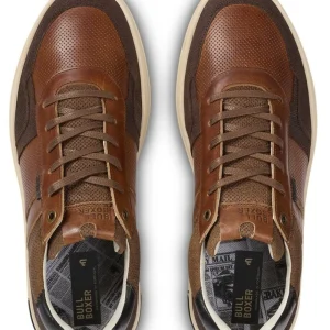 BullBoxer Cognac Leather Sneakers with Off-White Sole