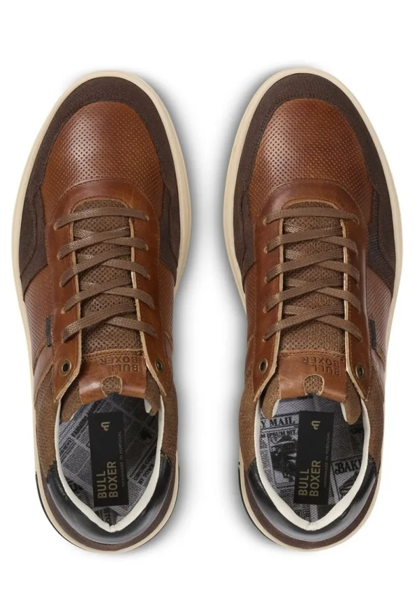 BullBoxer Cognac Leather Sneakers with Off-White Sole