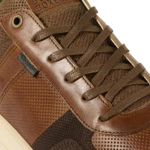 BullBoxer Cognac Leather Sneakers with Off-White Sole