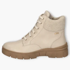 Caprice Beige Boots with Gum Sole, Laces & Side Zip - Wedge Sole, Wide Fit, Comfort Focused