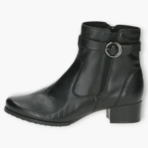 Caprice Black Ankle Boots with Side Zip & Buckle Detail - Block Heel, Wide Fit, Comfort Focused