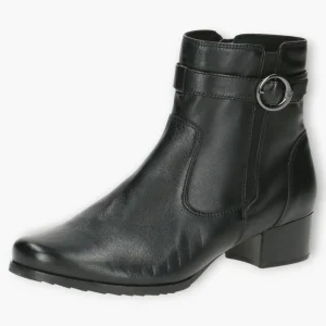 Caprice Black Ankle Boots with Side Zip & Buckle Detail - Block Heel, Wide Fit, Comfort Focused