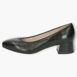 Caprice Black Leather Court Shoes - Block Heel, Wide Fit & Comfortable