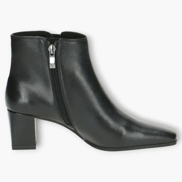 Caprice Black Leather Dressy Ankle Boots with Block Heel and Square Toe