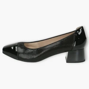 Caprice Black Patent Court Shoes - Block Heel, Wide Fit & Comfortable