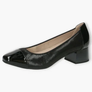 Caprice Black Patent Court Shoes - Block Heel, Wide Fit & Comfortable