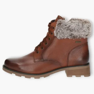 Caprice Brown Ankle Boots with Laces, Side Zip & Chunky Sole - Fur Lined, Wide Fit