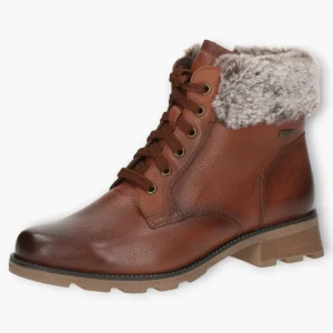 Caprice Brown Ankle Boots with Laces, Side Zip & Chunky Sole - Fur Lined, Wide Fit