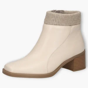 Caprice Cream Ankle Boots with Block Heel & Side Zip - Wide Fit, Stability & Comfort