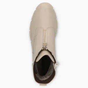 Caprice Cream Leather Waterproof Ankle Boots with Wedge Sole