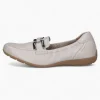 Caprice Deer Skin Slip-On – Pearl Ivory with Silver Detail